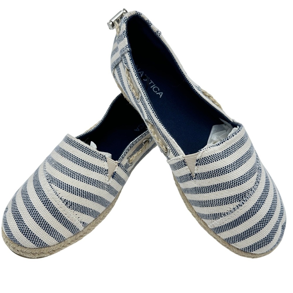Nautica Rudder Espadrille Flats Women Size 8 Navy White Striped Nautical Slip On